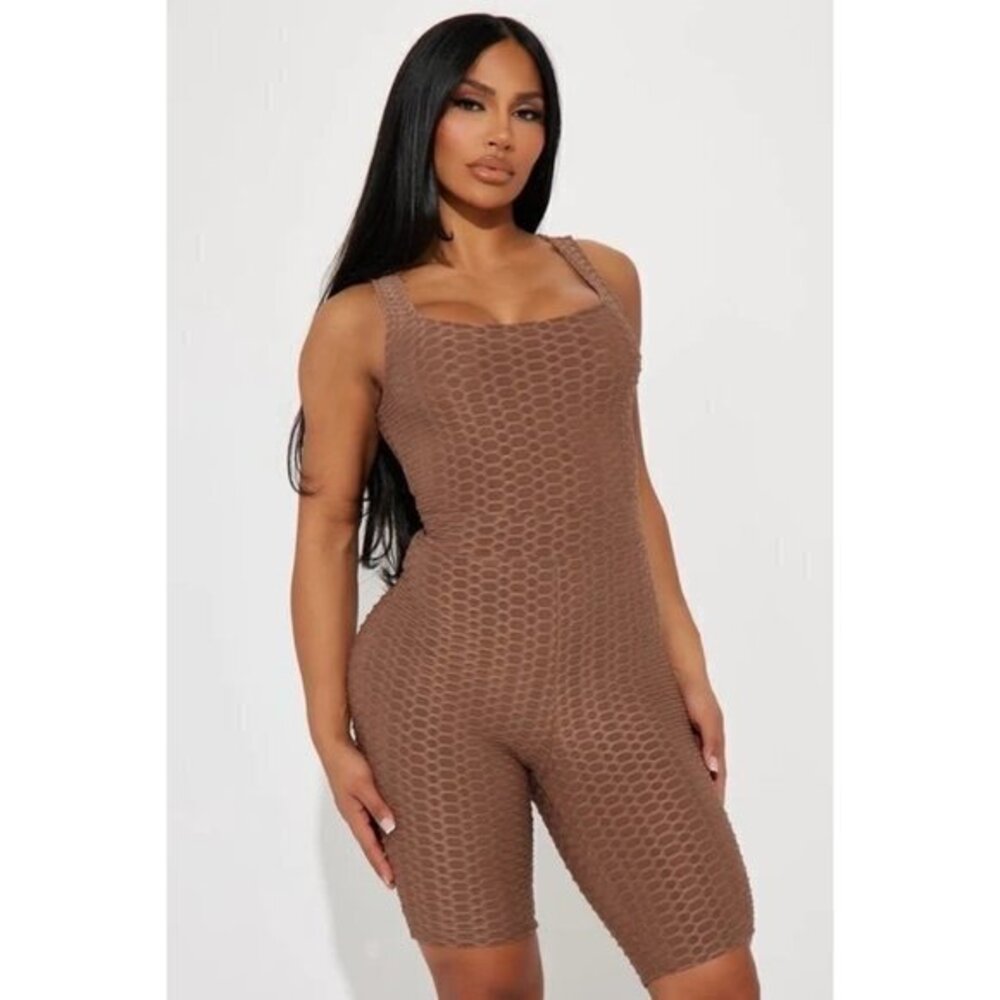 Iris Fit‎ Gotta Have It Honeycomb Romper - Mocha Size Large RefFNB3